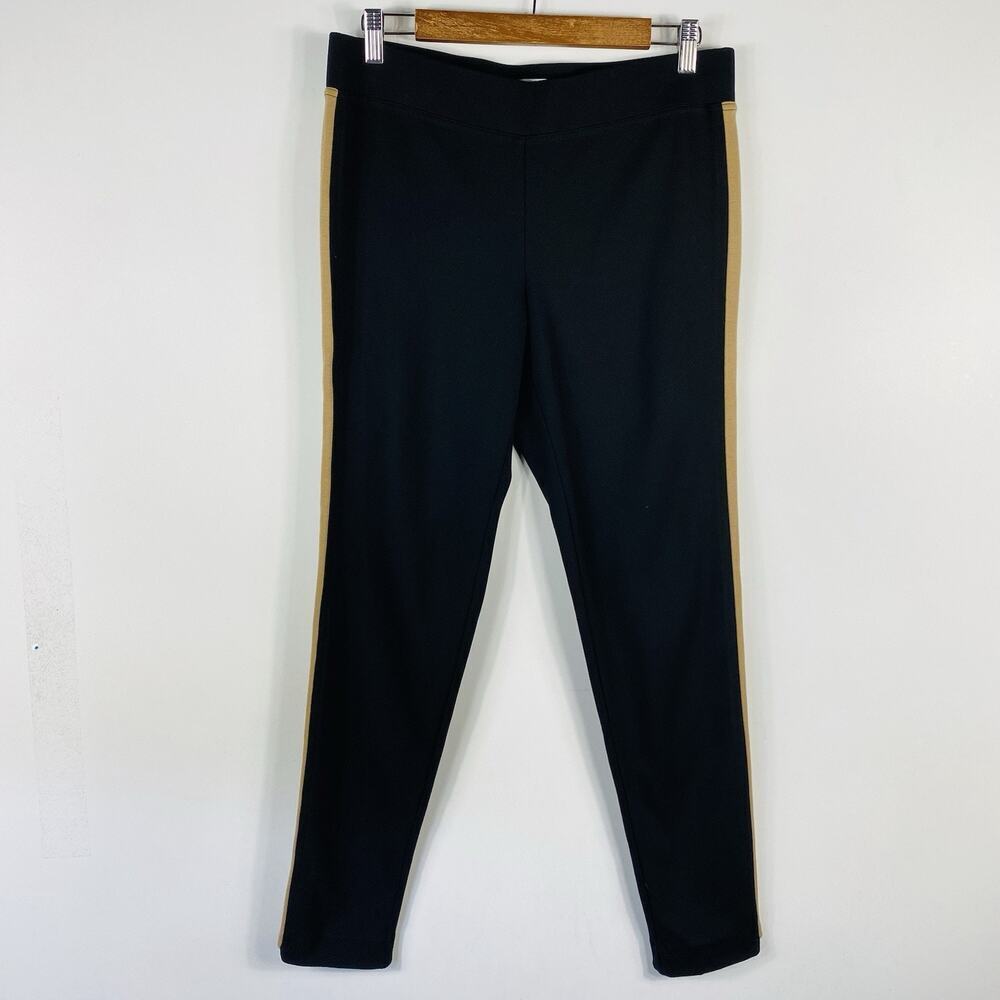 Cache Pants Large Side Stripe Pull On Skinny Stretch Black Tan